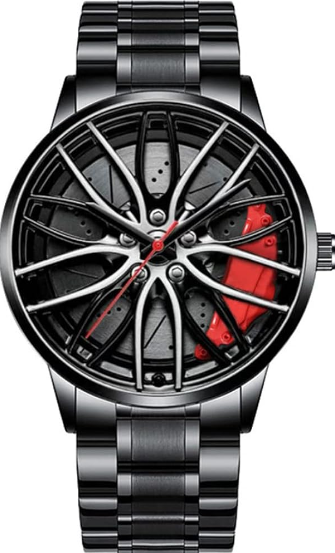 Men's Wheel Rim Watch - Motorsport Watch in 3D Stereoscopic Car Wheel Clock Fashion Sports Watches Waterproof Rim Hub Car Enthusiast Watch (X-G63), red, Bracelet