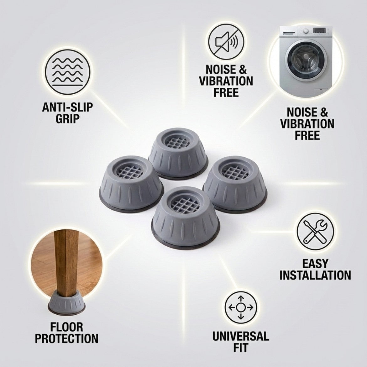 Universal  Anti-Vibration Pads – Enhanced  Stability  For Home Appliances [4 Pcs ]
