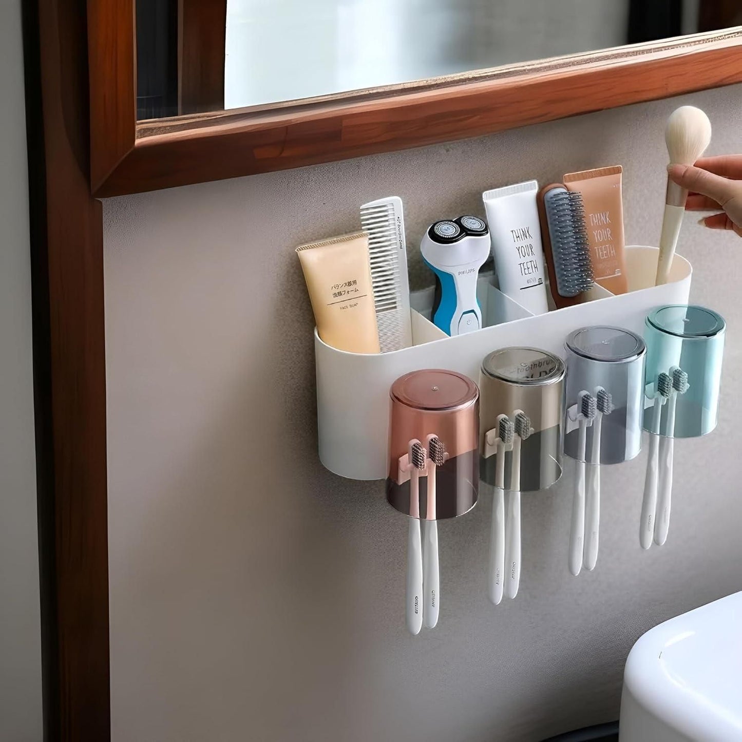 Premium Bathroom Toothbrush Holder with Storage Rack & Cartoon Cups , 8 Toothbrush Holders