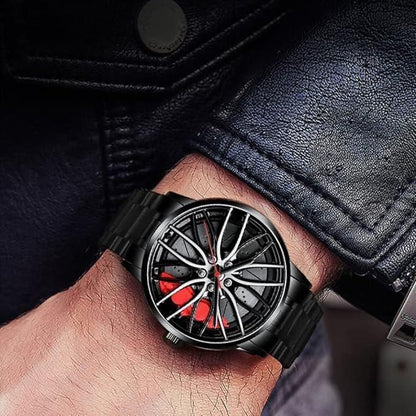 Men's Wheel Rim Watch - Motorsport Watch in 3D Stereoscopic Car Wheel Clock Fashion Sports Watches Waterproof Rim Hub Car Enthusiast Watch (X-G63), red, Bracelet