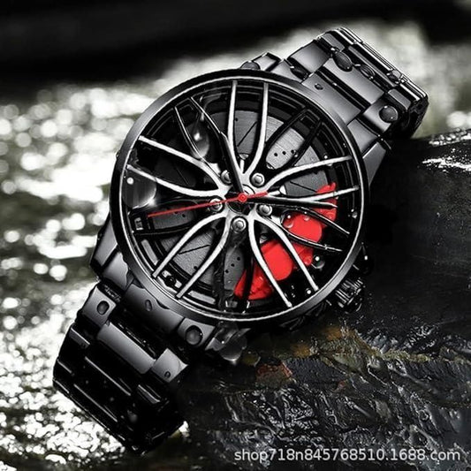 Men's Wheel Rim Watch - Motorsport Watch in 3D Stereoscopic Car Wheel Clock Fashion Sports Watches Waterproof Rim Hub Car Enthusiast Watch (X-G63), red, Bracelet