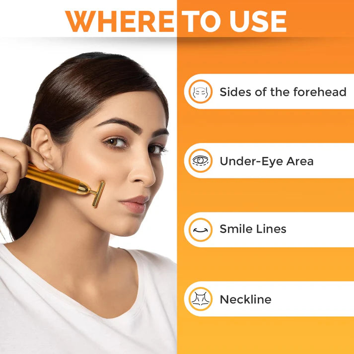 24K Gold Energy Beauty Bar Electric Facial Massage Roller