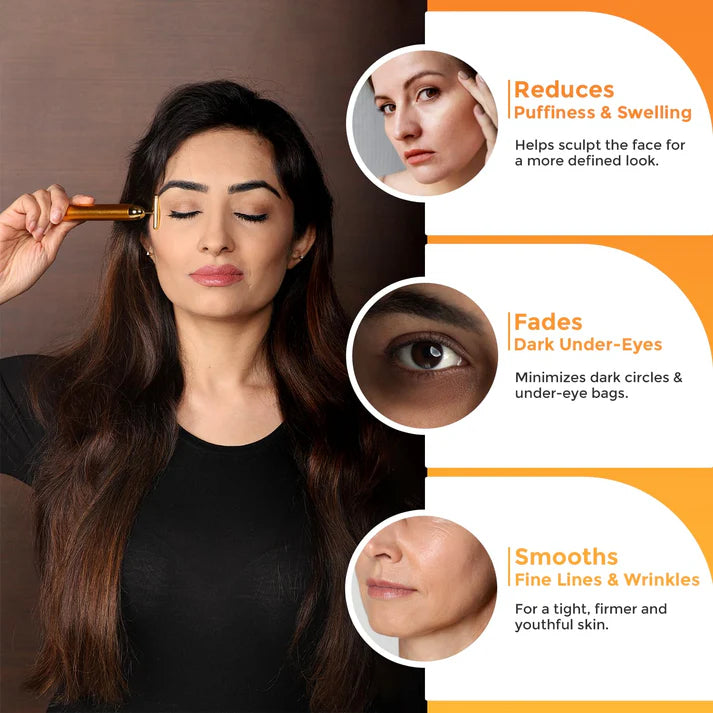 24K Gold Energy Beauty Bar Electric Facial Massage Roller