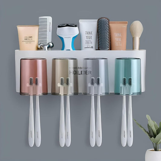 Premium Bathroom Toothbrush Holder with Storage Rack & Cartoon Cups , 8 Toothbrush Holders