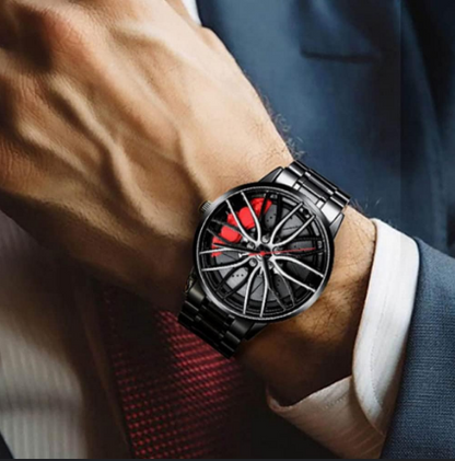 Men's Wheel Rim Watch - Motorsport Watch in 3D Stereoscopic Car Wheel Clock Fashion Sports Watches Waterproof Rim Hub Car Enthusiast Watch (X-G63), red, Bracelet