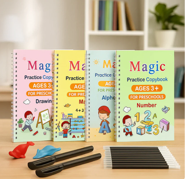 Magic Practice Book Set of 2 ( 8 Book + 20 Refill+2 Pen+2 Grip)