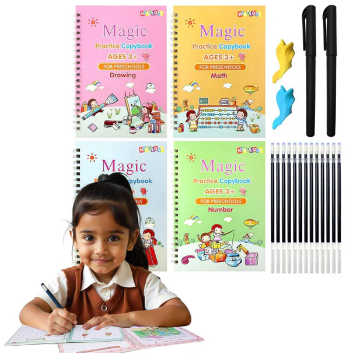 Magic Practice Book Set of 2 ( 8 Book + 20 Refill+2 Pen+2 Grip)