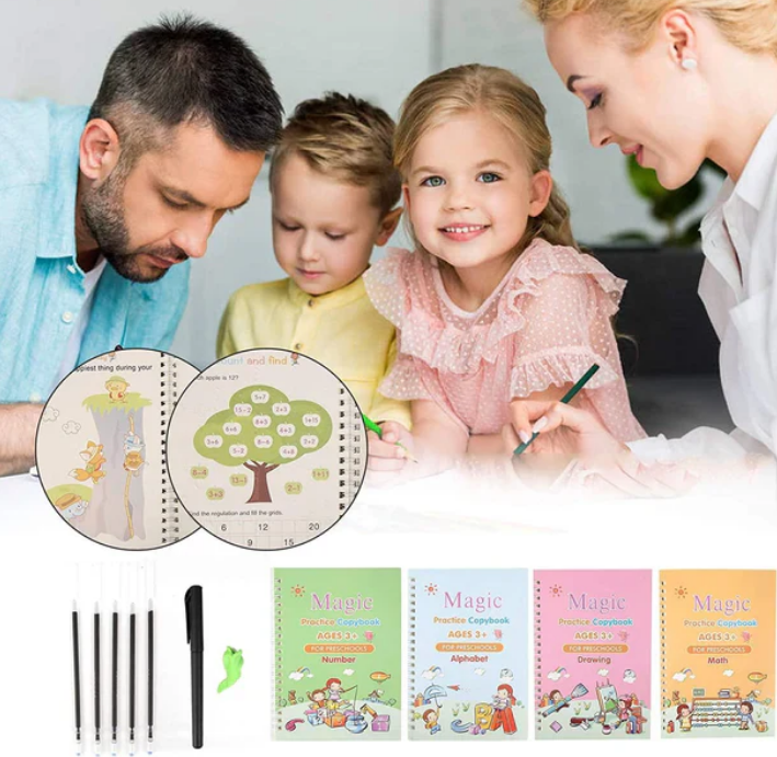 Magic Practice Book Set of 2 ( 8 Book + 20 Refill+2 Pen+2 Grip)