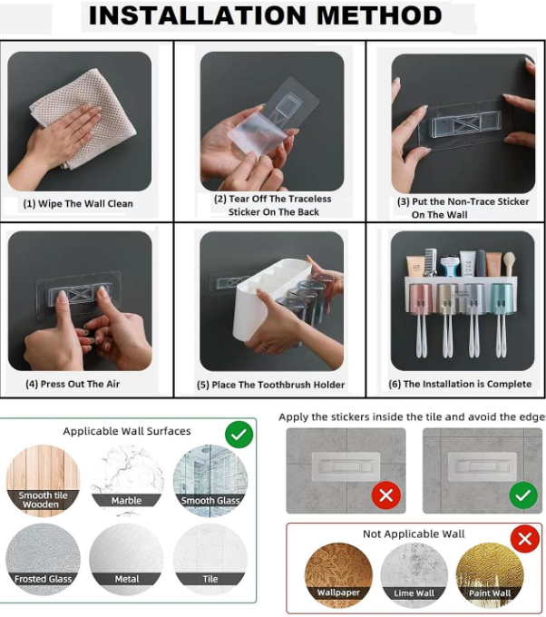 Premium Bathroom Toothbrush Holder with Storage Rack & Cartoon Cups , 8 Toothbrush Holders