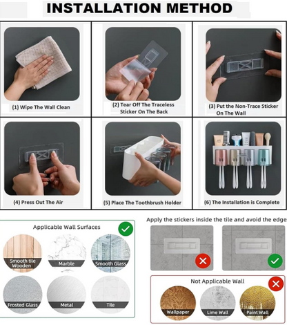 Premium Bathroom Toothbrush Holder with Storage Rack & Cartoon Cups , 8 Toothbrush Holders